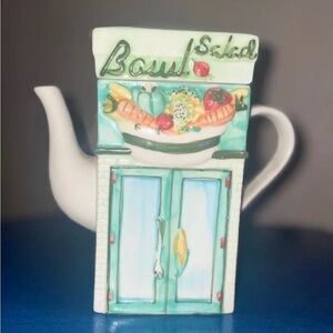 Vintage Teapot Salad Bowl / Bowling Alley Ball Pins 
 Vegetables Green White